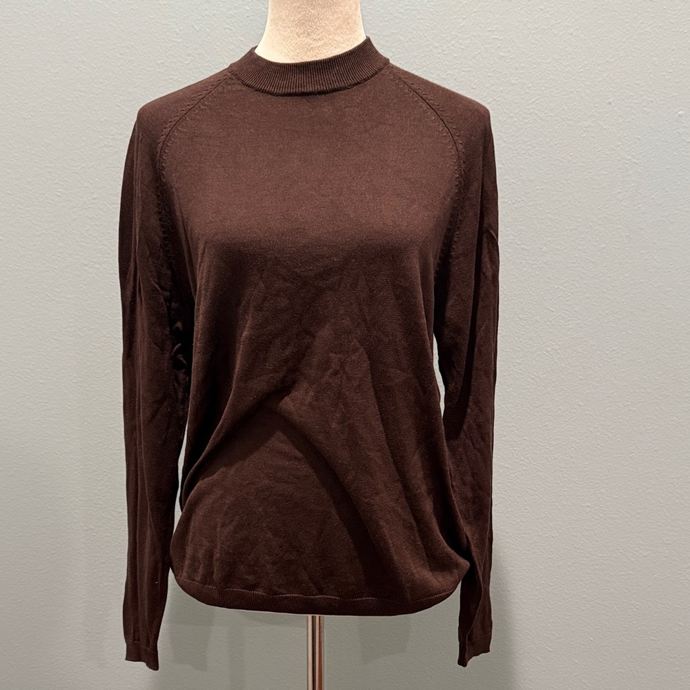 Murano Men's 100% Silk Pullover Brown Crewneck Sweater Large